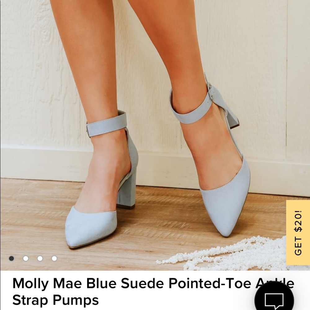 Molly Mae Blue Suede Pointed-Toe Ankle Strap Pumps